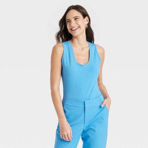 Women's U-neck Slim Fit Tank Top - A New Day™ Blue Xl : Target