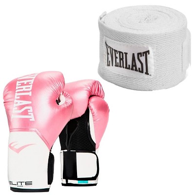 Everlast Pink Elite Boxing Gloves 12 Ounce & White 120-Inch Hand Wraps