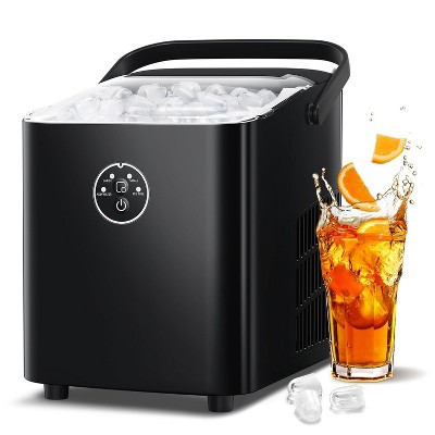 ZAFRO Countertop Ice Maker with Handle, 8 Bullet Ice Ready in 6 Mins, Self-Cleaning Portable Ice Machine with Basket and Scoop, Black
