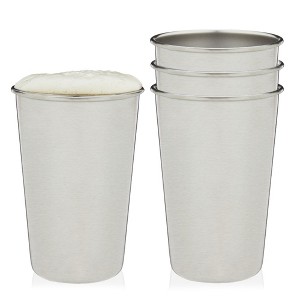 True Stainless Steel Pint Glasses for Beer, Iced Coffee, Water, or Cocktails, Unbreakable Metal Outdoor Tumblers, 16 Oz Set of 4, Silver Finish - 1 of 4