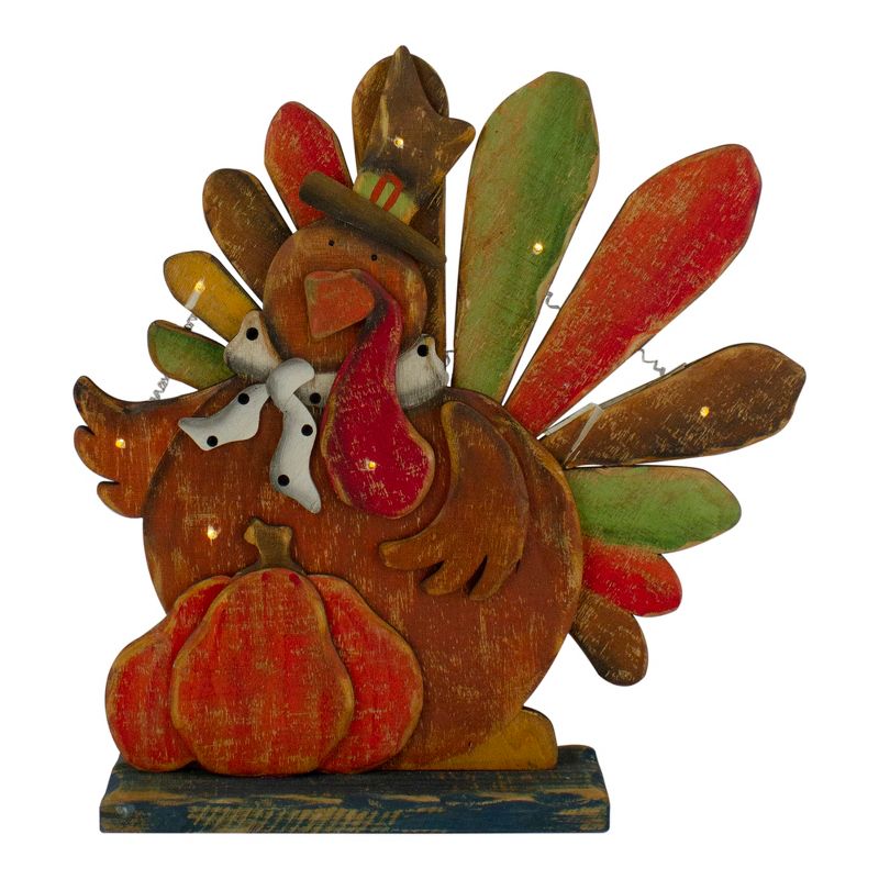 Northlight 13" LED Lighted Turkey with Pumpkin Fall Harvest Decoration, 1 of 6