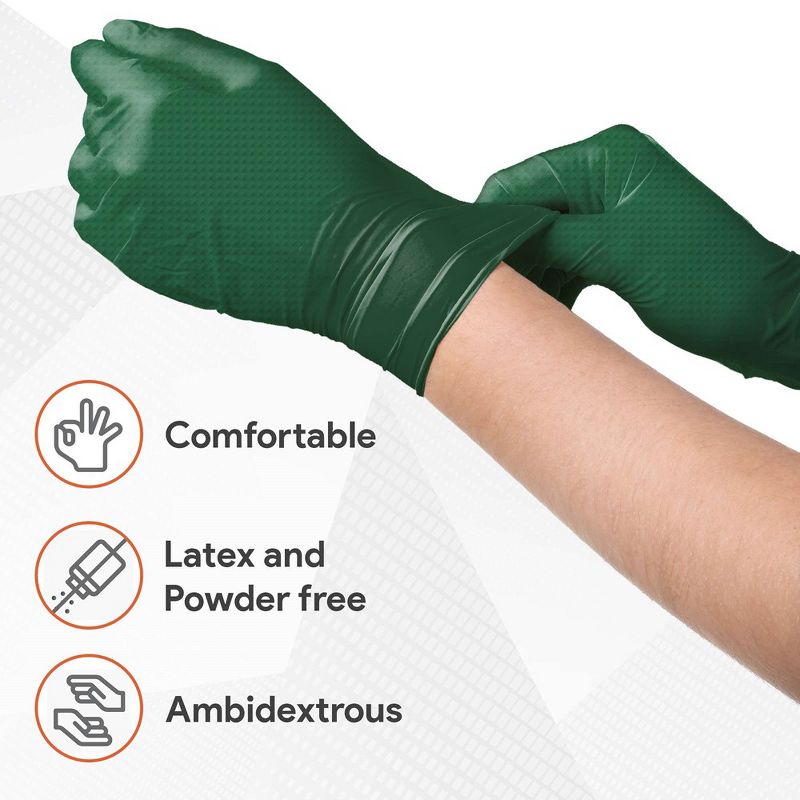 WeCare Diamond Textured Orange Nitrile Gloves, 8 Mil Thickness - Perfect for Industrial & Automotive Work, Green - 50 Pack, 2 of 9