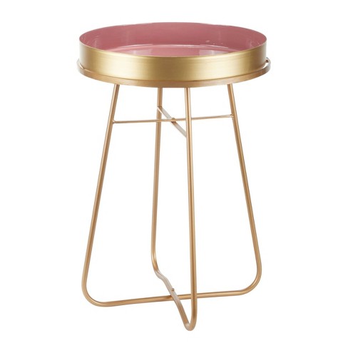 Side Table Round Metal and Enamel Pink and Gold - Olivia & May