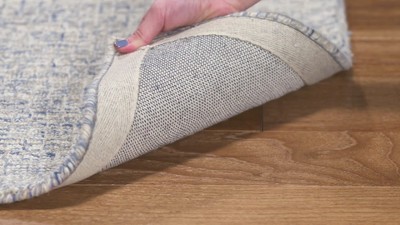 Ivory and Blue 4' Square Hand-Tufted Wool Abstract Rug