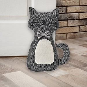 Evideco French Home Goods 3D Cat Fabric Weighted Bag Door Stop 2.3 lbs Black White - 1 of 4