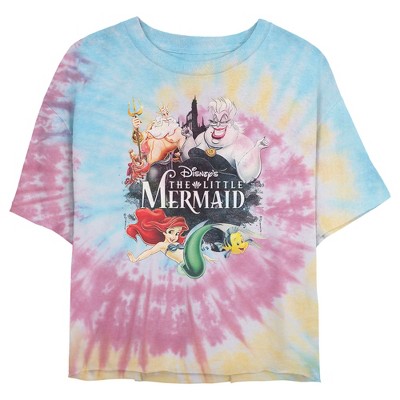 Juniors Womens The Little Mermaid Happy Ocean Friend Crop T-Shirt - Tie Dye - X Large