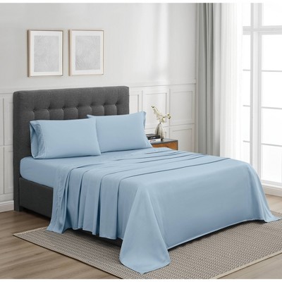 Badgley Mischka Twin 3pc 300TC Tencel Sheet Set Light Blue: 100% Cotton, Includes 1 Pillowcase & Canvas Construction