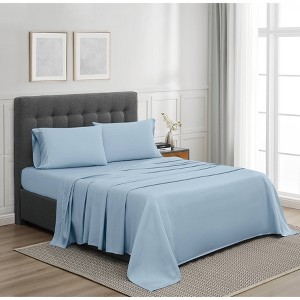 Badgley Mischka Twin 3pc 300TC Tencel Sheet Set Light Blue: 100% Cotton, Includes 1 Pillowcase & Canvas Construction - 1 of 3