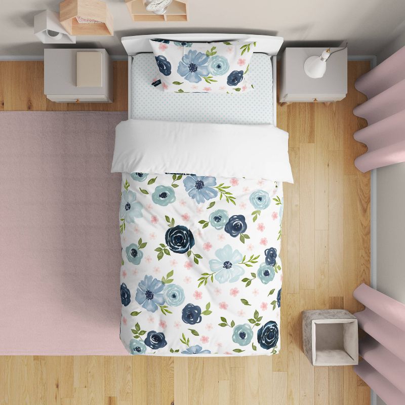 5pc Watercolor Floral Toddler Kids&#39; Bedding Set Pink and Blue - Sweet Jojo Designs, 3 of 8