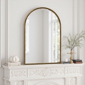 Spassway 24"W*36"H Silver/Gold arched Decorative Mirror with Intricate Frame Wall Mounted Vanity Metal Frame Mirror for Bathroom Entryway Living Room - 1 of 4