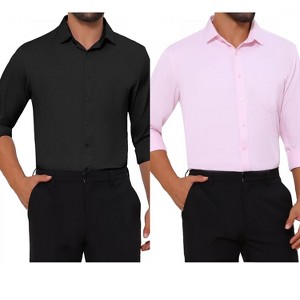 INSPIRE CHIC Men's Point Collar Button Long Sleeves Solid Business Dress Shirts 2 Packs - 1 of 4