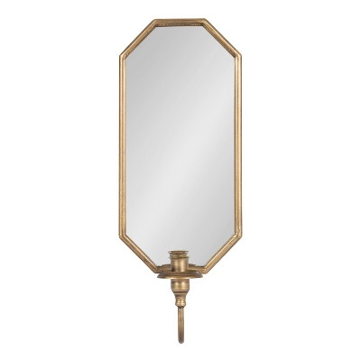Gold Antique Mirrored Wall Sconce with Candlestick Holder