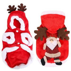 Pet Christmas Clothes Santa Claus Reindeer Antlers Costume Winter Outfit New Year Coat For Small Medium Dogs Cats Available in S/M/L/XL - 1 of 1