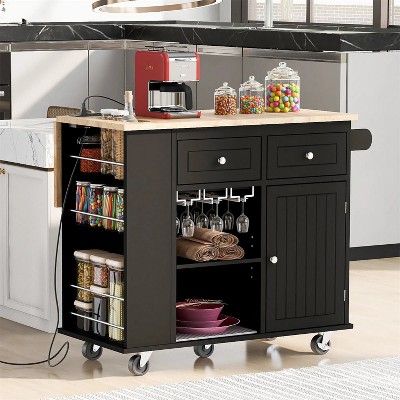 LunaLulinlk Kitchen Island with Power Outlet,Kitchen Storage Island with Adjustable Storage for Home, Kitchen, and Dining Room, Black