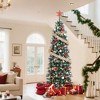 Pre-Lit Slim Pencil Christmas Tree with Pine Cones, Dual Color LED Lights, Lifelike PVC Branches, Sturdy Metal Base, Holiday Home Office Decor - 3 of 4