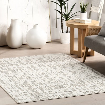 Amity Light Gray Abstract Washable Synthetic Area Rug