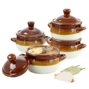 Elama 4 Piece Double Handle 15 Ounce French Onion Soup Bowl with Lid