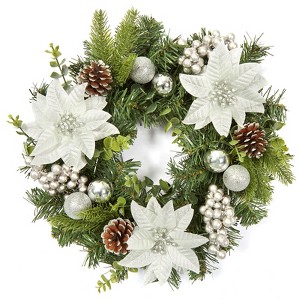 Christmas Wreath, Artificial Christmas  Wreaths, Xmas Wreath with Pine Cone and Berries, Xmas Decorations for Windows, Wall, Mantel,  Front Door - 1 of 4