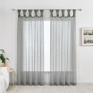 2Panels Tie-Top Rod Pocket Sheer Curtains,Solid Color with Subtle Linen Dots, Ideal for Bedroom/Living Room - 1 of 4