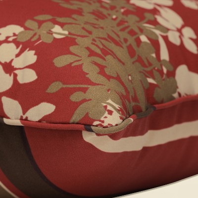 Reversible Red and Brown Floral Stripe Lumbar Pillow Set