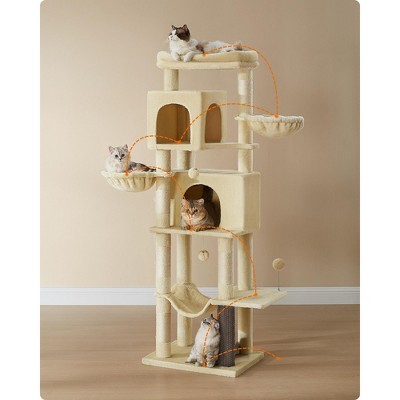Feandrea 69-Inch Beige Sisal Multi-Level Cat Tree Tower
