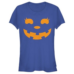 Juniors Womens CHIN UP Halloween Jack o' Lantern Face T-Shirt - 1 of 4