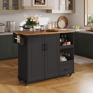 Rolling Kitchen Island on Wheels, 48'' Mobile Cart with Drop Leaf