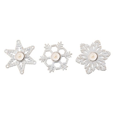 Transpac Metal 6.1 in. White Christmas Snowflake Candle Holder Set of 3