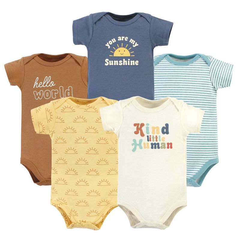 Hudson Baby Cotton Bodysuits, Kind Human 5 Pack, 1 of 8