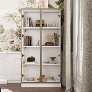 Famapy Display Cabinet All Multipurpose Storage Bookcase with Glass Doors and Shelves Buffet LED Light - 1 of 4