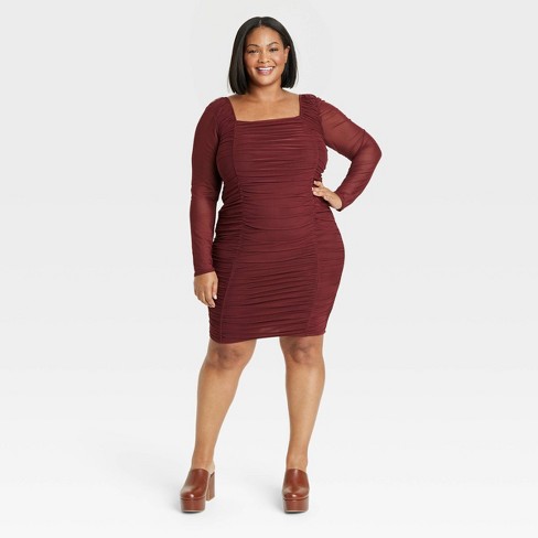 Plus Size Women's Long Sleeve Cocktail Dress