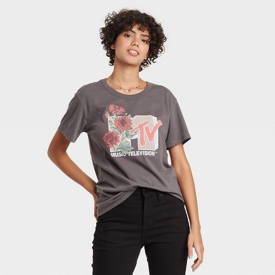 Women's MTV Floral Print Logo Short Sleeve Graphic T-Shirt