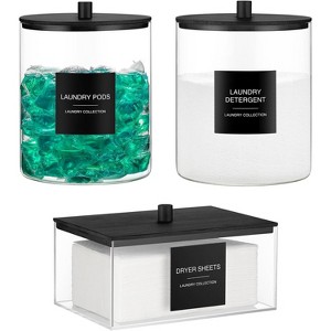 3-Pack Glass Jars and Acrylic Dryer Sheet Holder Set with Bamboo Lids and 27 Labels, Containers for Laundry Pods and Powder Detergent - 1 of 4