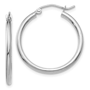 Black Bow Jewelry 2mm, 14k White Gold Classic Round Hoop Earrings, 25mm (1 Inch) - 1 of 4
