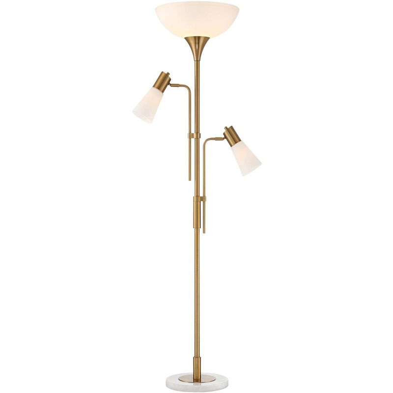 Possini Euro Design Modern Torchiere Floor Lamp with Side Lights 71" Tall Warm Gold Frosted Glass Shade for Living Room House, 1 of 10