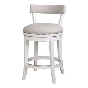 HomeRoots Gray and White Faux Leather and Solid Wood Low Back Counter Height Swivel Bar Chair - 1 of 4