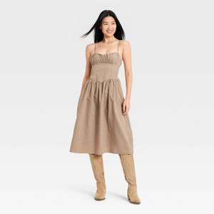 Women's Corset Midi Dress - A New Day Brown Gingham S