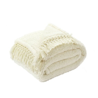 50"x60" Faux Shearling Tassel Fringe Throw Blanket - Lush Décor