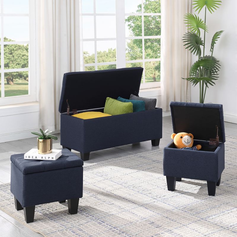 3 in 1 Linen Tufted Storage Ottoman Bench Set - ModernLuxe, 2 of 9