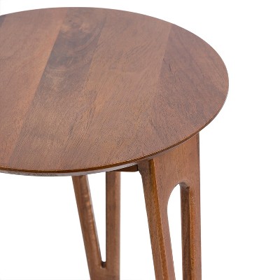 Walnut Brown Round Mango Wood Accent Table with Hairpin Legs
