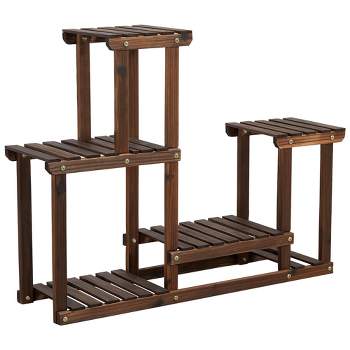 Yaheetech 4 Tier Wood Plant Stand Flower Display Stand for Indoor/Outdoor