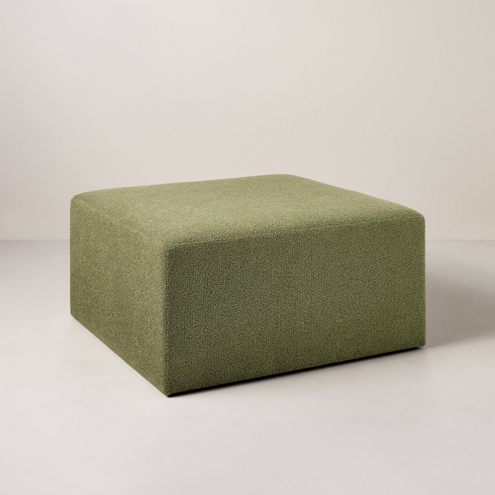 Photos - Pouffe / Bench Boucle Upholstered Square Cocktail Ottoman - Olive Green - Hearth & Hand™