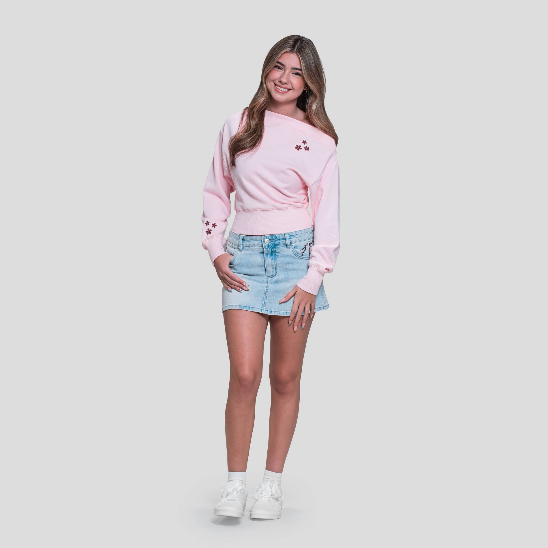 Embreigh Edit Girls' Off the Shoulder French Terry Sweatshirt - Soft Pink