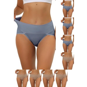 INSPIRE CHIC Women's Hi-Cut Ribbed High Waist Tummy Control Available Briefs 9 Packs - 1 of 4