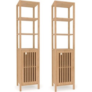 3pcs Entertainment Center with TV Stand & Bookshelves, 2pcs Bookcase Set or Single TV Stand for 70" TVs, for Living Room, Farmhouse Modern Style - 1 of 4