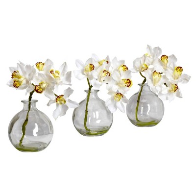 Orchid Elegance Outdoor Tabletop Silk Flower Set in Glass Vases
