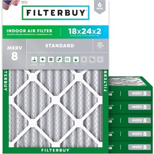 Filterbuy 18x24x2 Air Filter (6-Pack), Pleated MERV 8 Dust Defense Replacement HVAC AC Furnace Filters (Actual Size: 17.38 x 23.38 x 1.75) - 1 of 4