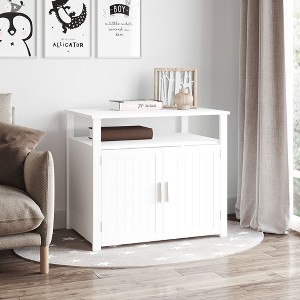 Gulches PawHut Wooden Cat Litter Box Enclosure with Adjustable Partition & Open Shelf - White - 1 of 4