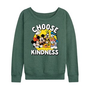 Women's - Disney - Choose Kindness Lightweight French Terry Wide Neck Long Sleeve Shirt - 1 of 4
