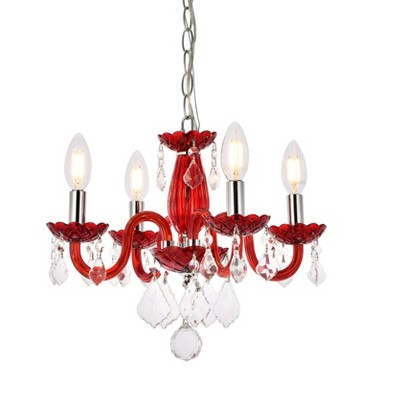 Elegant Lighting Rococo 4 light Red Pendant Bordeaux (Red) Royal Cut Crystal